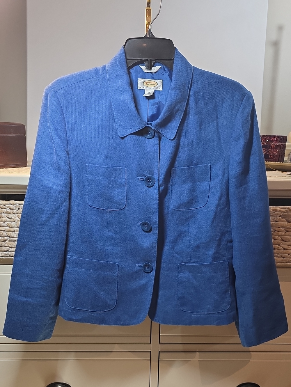 Talbots Cobalt Blue Button-Front Women's Blazer Irish Linen Wedding Work